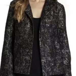 Eileen Fisher black silver metallic open front blazer